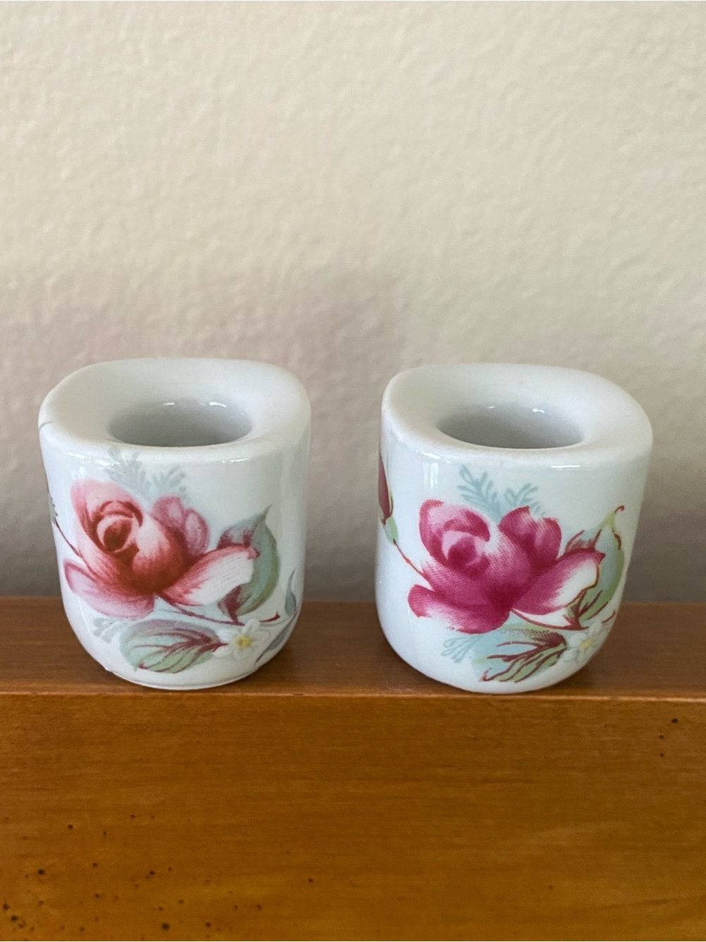 2 Mini Candle Holders Vintage W. Germany Roses
